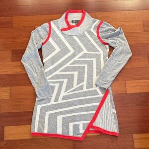 Title Nine Gray and Red Geometric Pattern Sweater